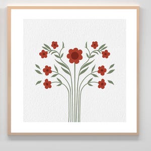 Folk Art Flower Print: Red and Green Floral Design