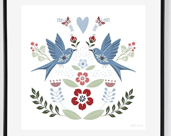 Nordic Kurbits Pattern: Floral Bird Design (Digital Download)