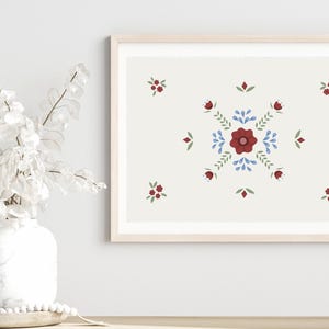 Folk art pattern scandinavian style. Size 100x70 centimeters with 200 dpi resolution. Linen background, transparent and offwhite.