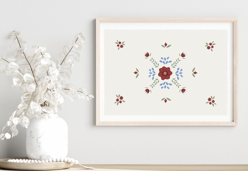 Folk art pattern scandinavian style. Size 100x70 centimeters with 200 dpi resolution. Linen background, transparent and offwhite.