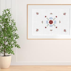 Folk art pattern scandinavian style. Size 100x70 centimeters with 200 dpi resolution. Linen background, transparent and offwhite.