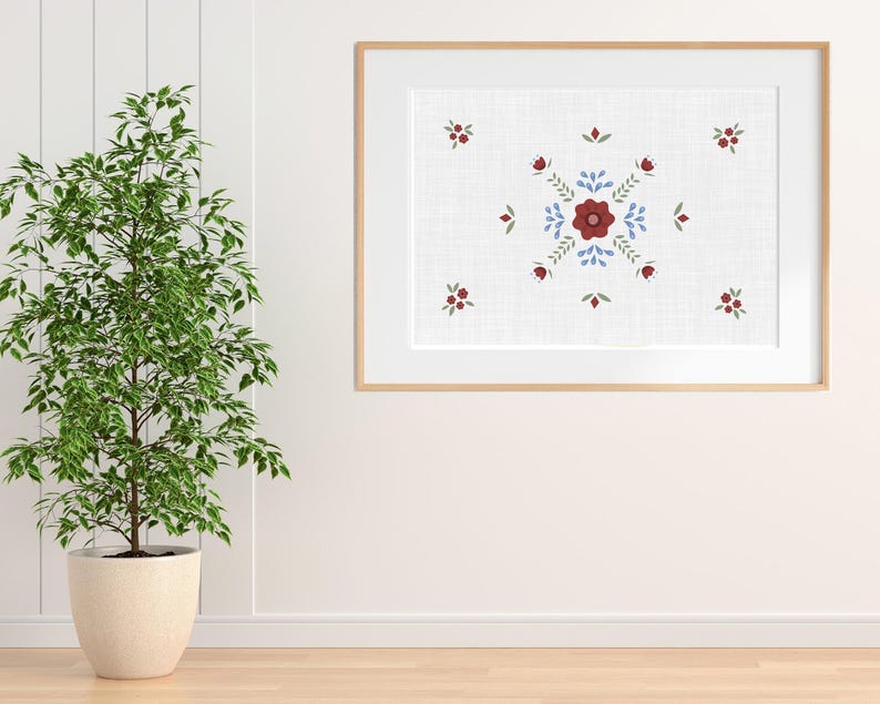 Folk art pattern scandinavian style. Size 100x70 centimeters with 200 dpi resolution. Linen background, transparent and offwhite.