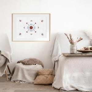 Folk art pattern scandinavian style. Size 100x70 centimeters with 200 dpi resolution. Linen background, transparent and offwhite.