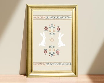 Kurbits Hares Art Print: Traditional Folk Art Illustration (Digital Download)