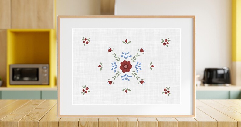 Folk art pattern scandinavian style. Size 100x70 centimeters with 200 dpi resolution. Linen background, transparent and offwhite.