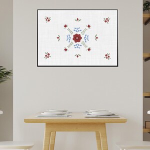 Folk art pattern scandinavian style. Size 100x70 centimeters with 200 dpi resolution. Linen background, transparent and offwhite.