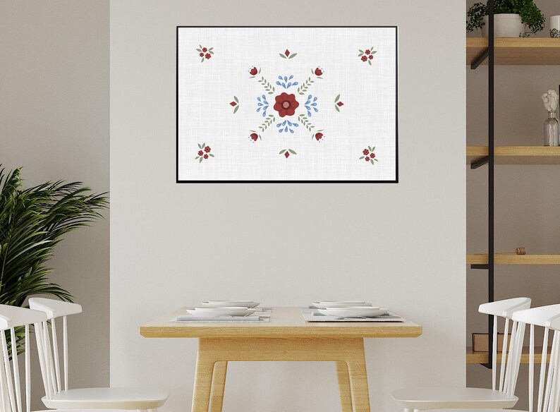 Folk art pattern scandinavian style. Size 100x70 centimeters with 200 dpi resolution. Linen background, transparent and offwhite.