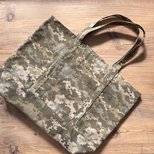 Handmade Camouflage Cotton Tote Bag,large shoulder bag,large camo beach bag,tote bag camo print,military shopper bag camo,military beach bag