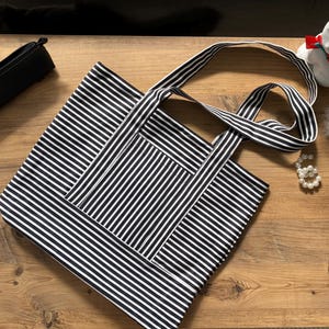 ZEBRA BAG, Striped Beach Bag, Black Striped Bag, Handmade Tote Bag, Shopping Bag, Cotton Oversize Beach Bag with pocket