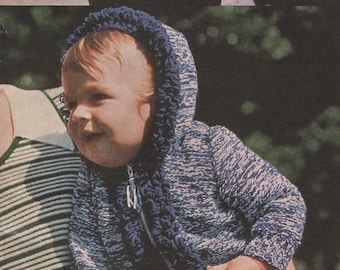 4 Ply Knitted Hoodie Anorak with Loopy Edging and Zip Fastener 20-24" Approx 1-4 Years Knitting Pattern Instant PDF Download
