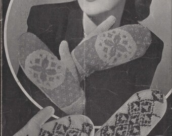 Ladies 3 Ply Fair Isle Mittens 2 Designs Knitting Pattern PDF Instant Download 1940's Vintage Women Land Girl