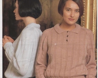 Ladies 4 Ply Collared Shirt Neck Jumper Sweater Knitting Pattern Size 32-44" PDF Instant Download Raglan Long Sleeve