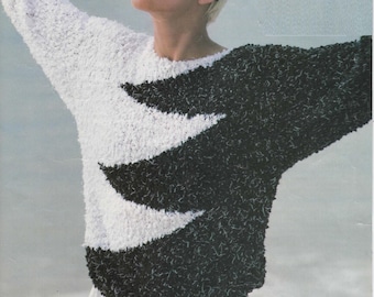 Ladies Summer Zigzag Half Colour Jumper Sweater Knitting Pattern Size 30-42" PDF Instant Download Long Sleeve Cotton 1980's