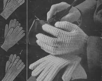 Mens Adult 3 & 4 Ply Gloves on 2 or 4 Pins with Moss Stich Cable and Rib Detail Knitting Pattern PDF Instant Download Bairnswear 430