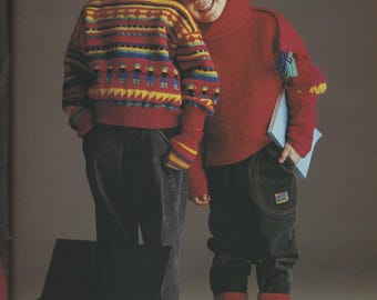 Childrens DK Aztec Colourwork Sweater Socks Hat Mitts & Scarf Knitting Pattern 2-8 Years PDF Instant Download