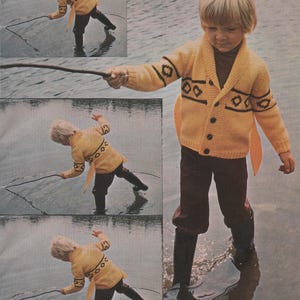 Childs Chunky Belted Jacket Starsky & Hutch Style Roll Collar Knitting Pattern 22-28&quot; Approx 2-10 Years Instant PDF Download