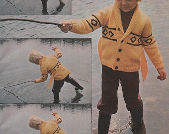 Childs Chunky Belted Jacket Starsky & Hutch Style Roll Collar Knitting Pattern 22-28" Approx 2-10 Years Instant PDF Download