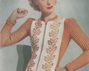Ladies 3 Ply Fair Isle and Rib Zip Up Cardigan 2 Colours Knitting Pattern PDF Instant Download 1940's Vintage Women Land Girl
