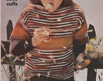 Knitted DK Stripy Tunic Sweater and Boot Cuffs 22-28" Approx 2-10 Years Knitting Pattern Instant PDF Download