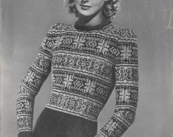 Ladies 3 Ply Fair Isle Jumper Sweater Knitting Pattern PDF Instant Download 1940's Vintage Women Land Girl Susan Shaw Charted