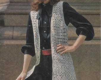 Crochet Pattern Ladies DK Long Waistcoat Size 32-38" Instant PDF Download 1970's Vintage Double Treble Clusters Festival Fashion
