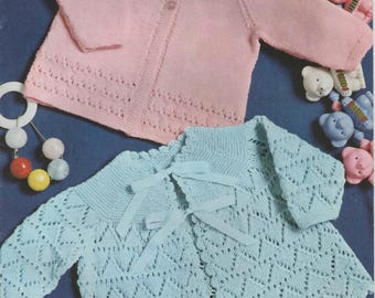 4 Ply Lacy Scallop Edge Matinee Jacket Top Coat Cardigan up to 6 Months Knitting Pattern Instant PDF Download