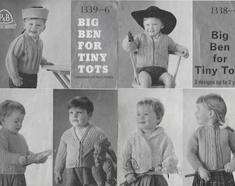 6 Chunky Knitting Patterns for Babies and Toddlers Size 20-22" Instant PDF Download of 1950's Vintage Booklets Cardigan Jumper V Round Neck