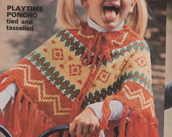 4 Colour Fair Isle Style DK Poncho 20-24" Approx 1-4 Years Knitting Pattern Instant PDF Download