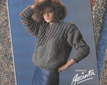Ladies Chunky Asymmetric Half Stripe Jumper Sweater Knitting Pattern Size 32-38" PDF Instant Download Long Sleeve 1980's
