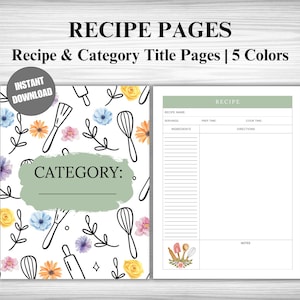 Recipe Binder Printables: Category Title Pages, Meal Planning (PDF)