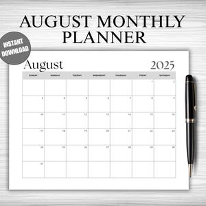 2025 August Monthly Planner Printable | August Month Calendar | August Calendar Page | August Planning Sheet | Back to School Plan