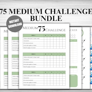 75 Medium Challenge Bundle Printable | 75 Day Challenge | 75 Medium Tracker | 75 Day Tracker | Workout Challenge Tracker | Medium Template