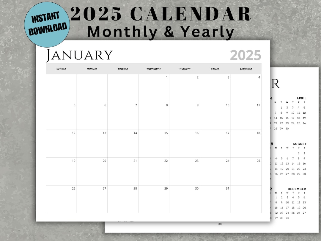 2025 Monthly Calendar Printable Minimalist Simple Calendar Planner