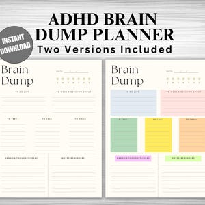 ADHD Brain Dump Printable | ADHD Planner | ADHD To Do List | Daily Organizer | Task List