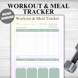 Workout and Meal Tracker Printable: Fitness Planner (PDF)