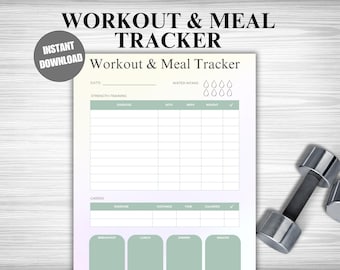 Workout and Meal Tracker Printable: Fitness Planner (PDF)