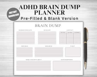 ADHD Brain Dump Planner: Daily Organizer & Task List (PDF)