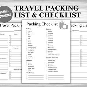 Travel Packing List | Travel Checklist Pack | Vacation Check List Printable | Minimalistic Trip Organizer | Packing Planner Bundle