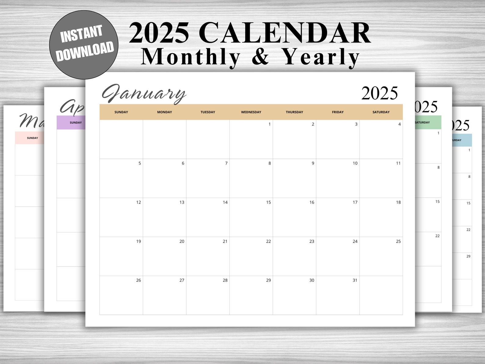 2025 Monthly Calendar Printable Minimalist Simple Calendar Planner