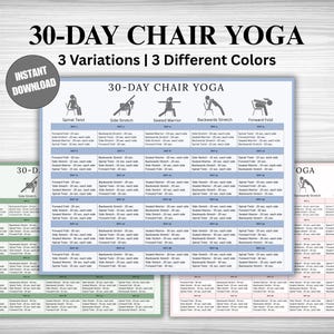 30-Day Chair Yoga Printable | 30 Day Chair Yoga for Seniors | Chair Yoga Exercises | Chair Stretches | 30-Day Yoga Workout