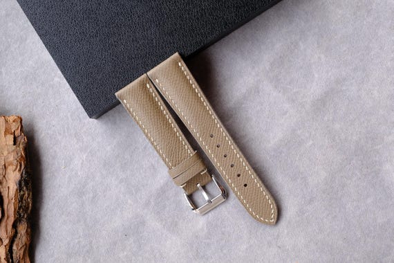 Custom Epsom Leather Watch Band | Light Taupe Grey | Handmade Personalized Strap | 16mm 18mm 19mm 20mm–24mm 26mm...