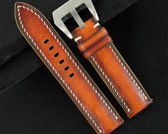 Pulseira de relógio artesanal em couro marrom com pátina – Pulseira personalizada costurada à mão com sistema de liberação rápida, estilo vintage, ideal para presentear.