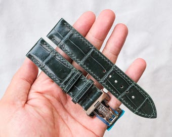 Green Alligator Leather Padded Watch Strap 24mm 22mm 21mm 20mm