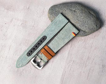 Correa de reloj de lona y cuero hecha a mano, con bordes pintados a medida y nombre personalizado. Tamaños: 16 mm, 17 mm, 18 mm, 19 mm, 20 mm, 21 mm, 22 mm, 23 mm y 24 mm.