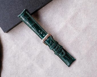 Dark Green Alligator Leather Watch Strap, high quality watch band, alligator leather watch band, 24mm,22mm,21mm,20mm,19mm,18mm,16mm,14mm.