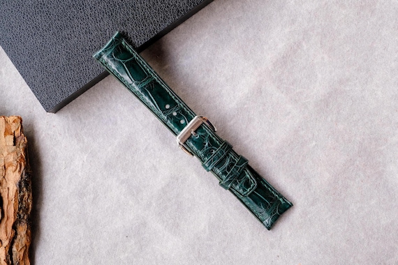 Dark Green Alligator Leather Watch Strap, high quality watch band, alligator leather watch band, 24mm,22mm,21mm,20mm,19mm,18mm,16mm,14mm.