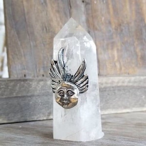 Quartz crystal point decorated, fine silver moon charm image 1