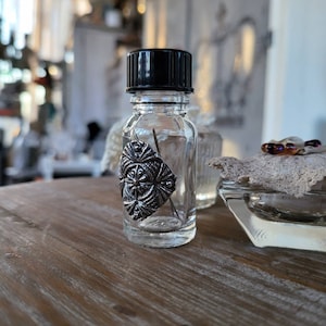 reclaimed fine silver charm on glass needle bottle, stitched diamond corner tie downs effect image 3