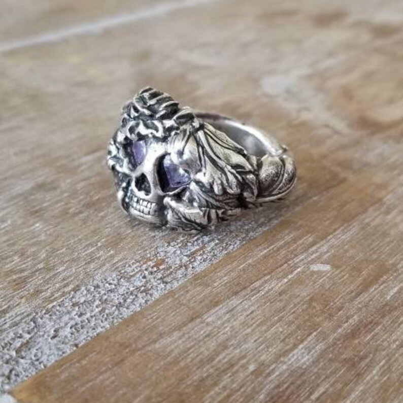 fine silver skull and roses ring