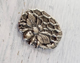 reclaimed fine silver rare earth magnet -honeycomb bee- needleminder